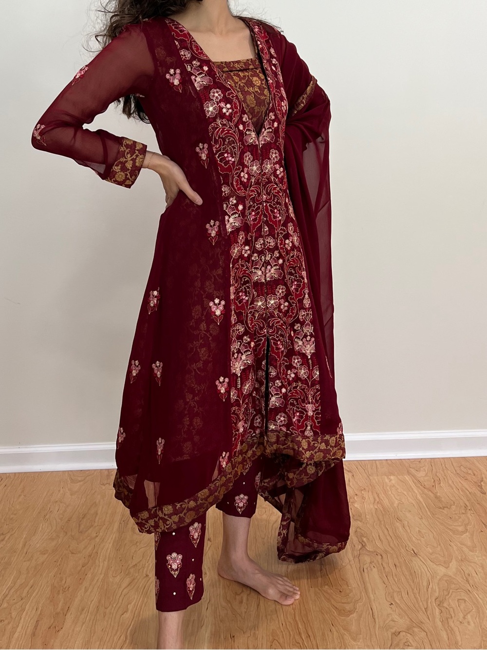 NEW Maroon Embroidered Shalwar Kameez Indian/Pakistani Coord Set